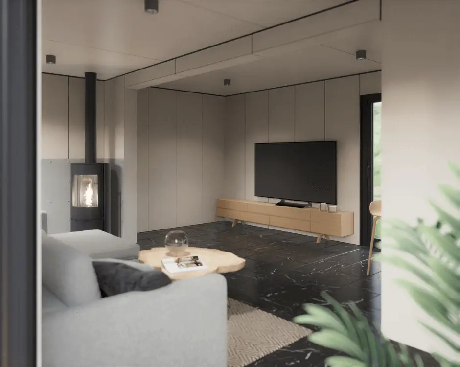 Interjera dizains jūras konteinera moduļa mājā